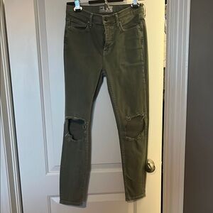 Olive Green Distressed Skinny Jeans